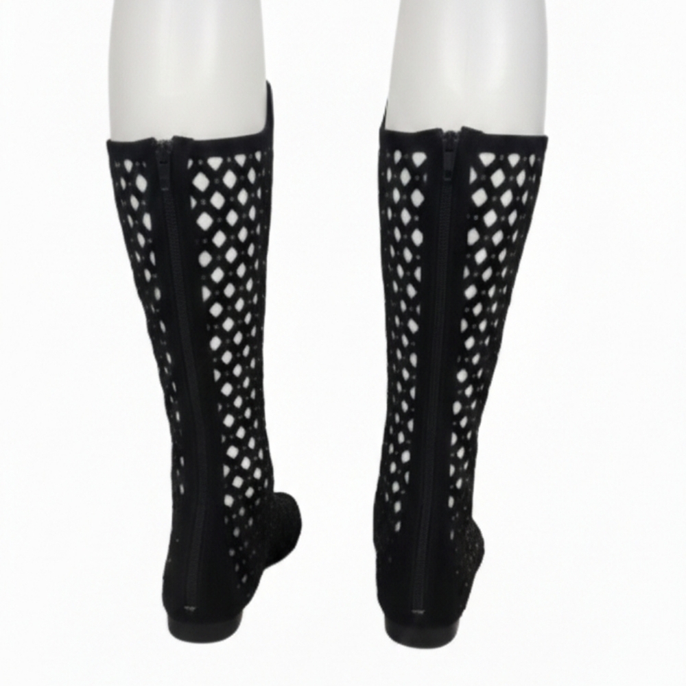 Suki Laser-Cut Lattice Tall Boots Black Knee-High Mesh Boots Womens 5.5-6 EU 36 - Picture 5 of 11